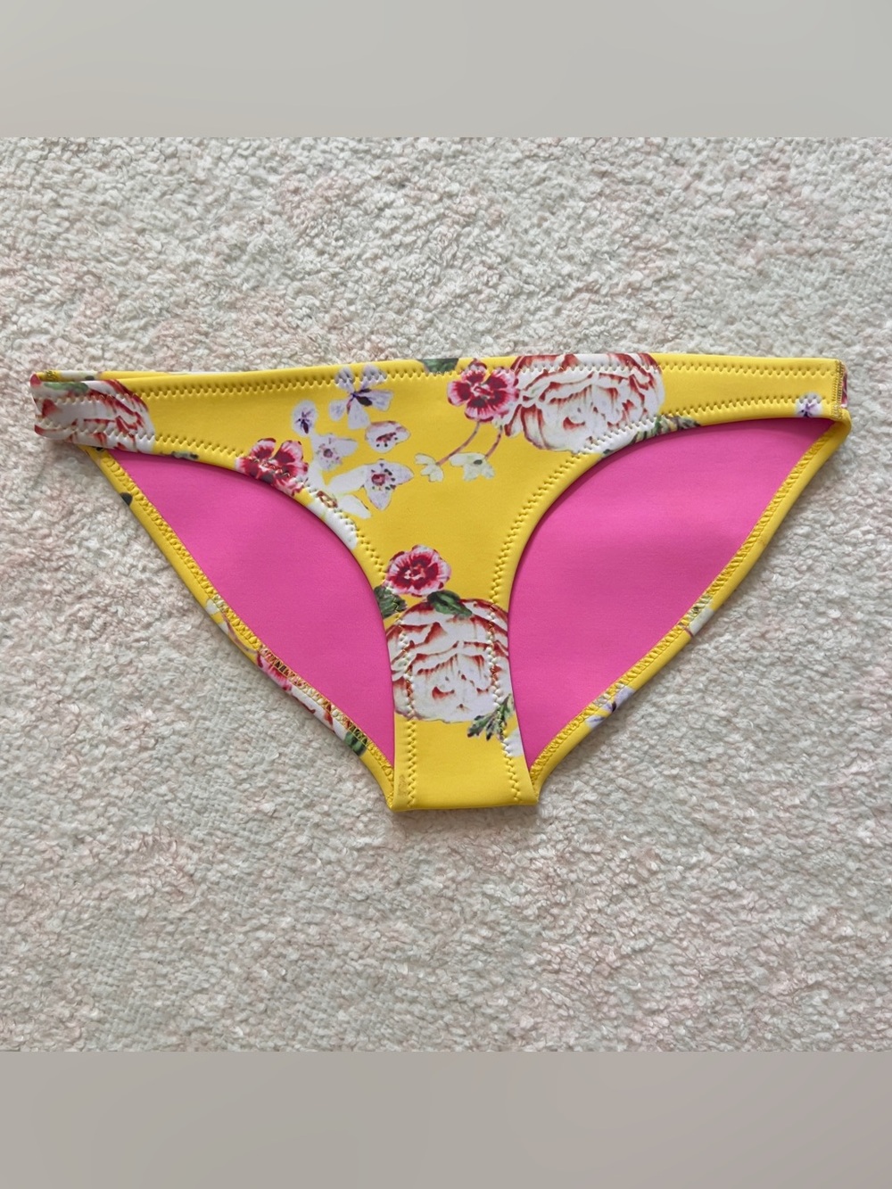 triangl swimwear Yellow Floral Bikini Bottoms with Pink Lining